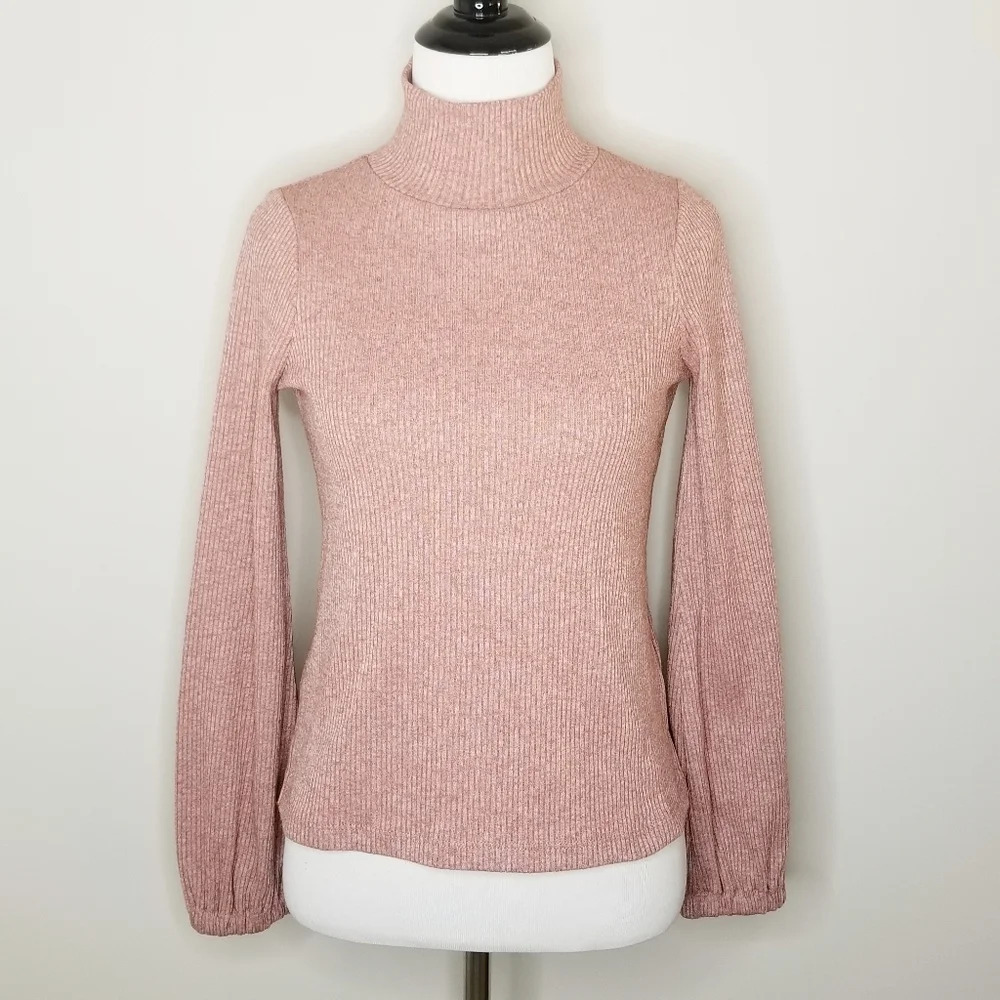 New Madewell Heathered Pink Bubble-Sleeve Turtleneck XXS